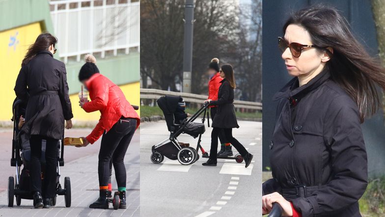 Ostrożna Marta Kaczyńska unika ludzi na spacerze z dziećmi i w knajpce z fast foodem