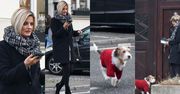 Uczesana Zofia Zborowska spaceruje w towarzystwie stylowej suczki Wiesi
