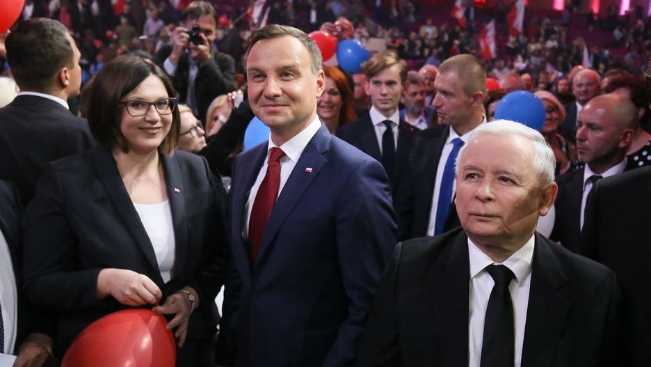 Małgorzata Sadurska, Andrzej Duda i Jarosław Kaczyński w czerwcu 2015 roku