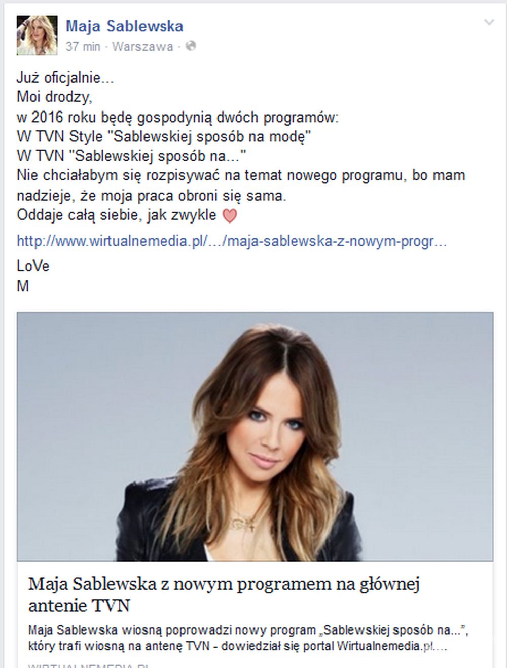 Maja Sablewska skomentowała swój nowy program