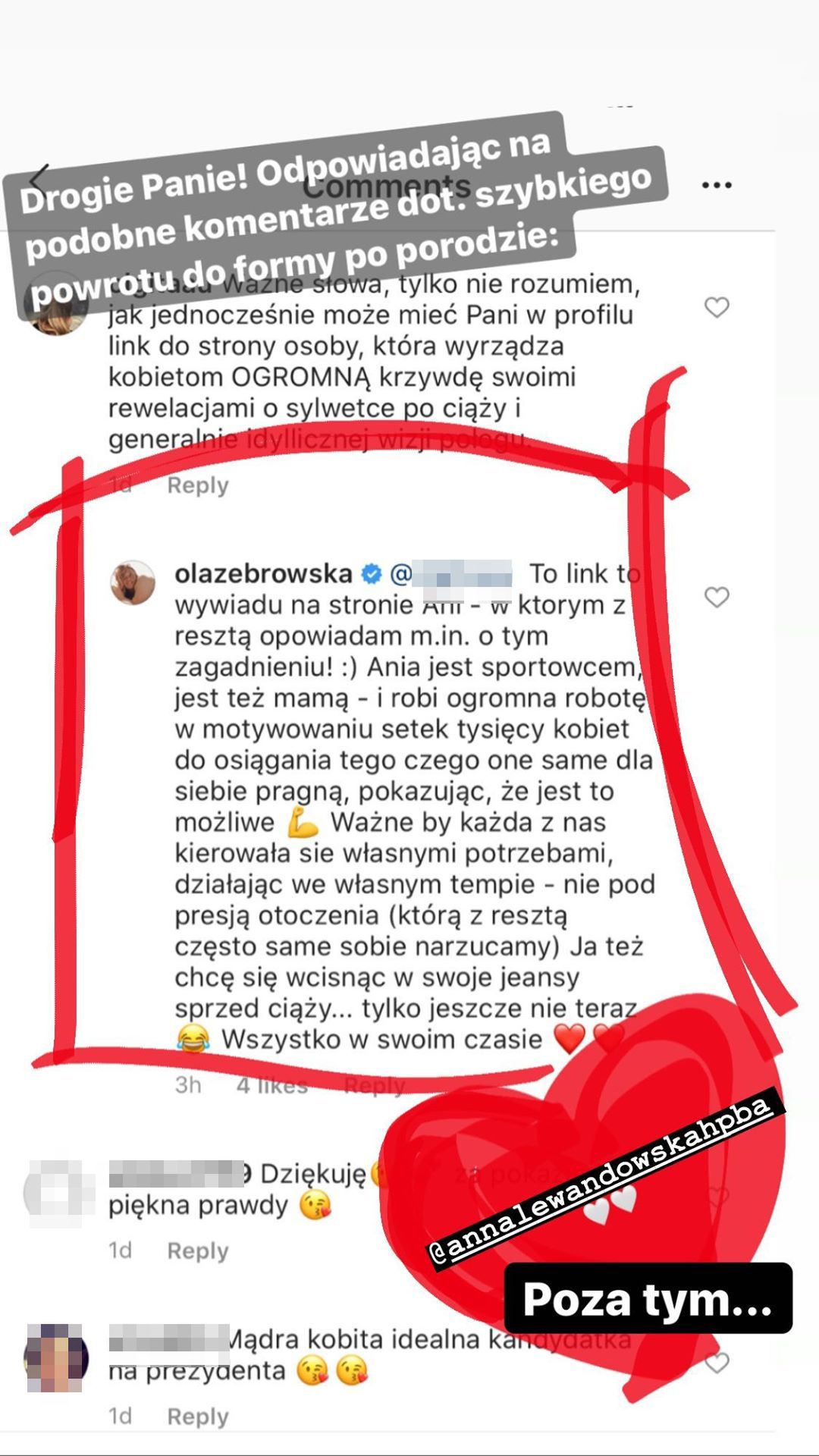 Aleksandra Żebrowska odpowiada na komentarz internautki