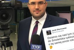 "Nigdy nie było mgły". Reporter "Wiadomości" dziwi się pogodzie w Smoleńsku