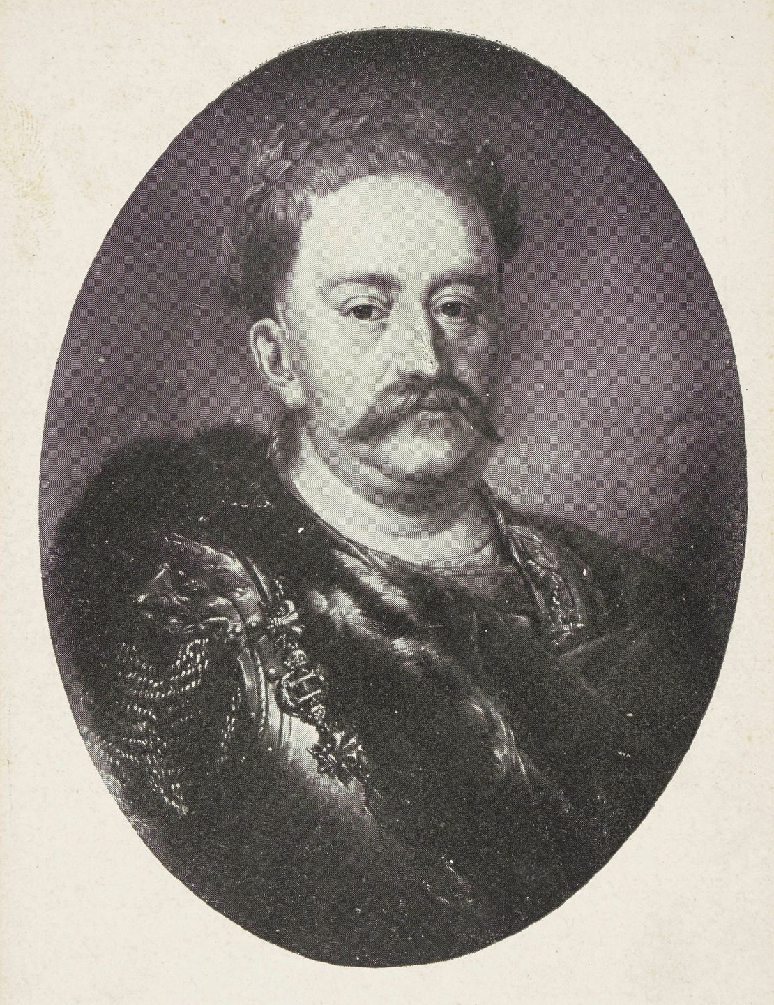Jan III Sobieski z wieńcem laurowym na głowie niczym rzymski cesarz  