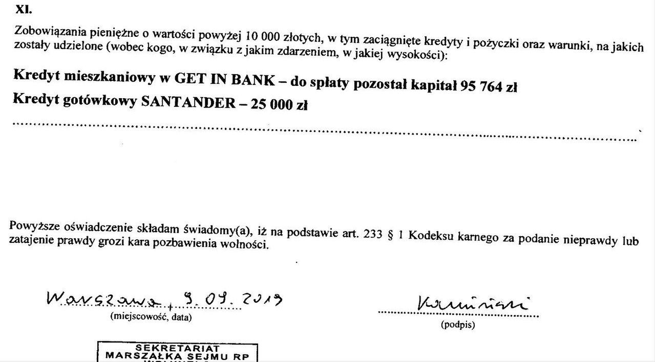 Nowy kredyt ministra. 25 tys. zł z banku Santander. 