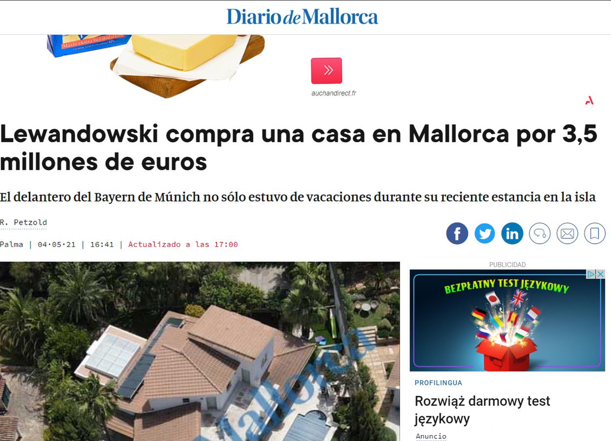 Anna i Robert Lewandowscy kupują nowy dom? Screen: Diario de Mallorca