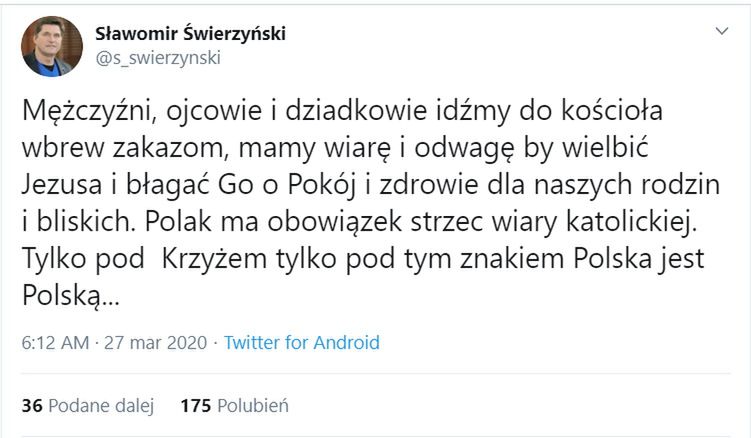 Sławomir Świerzyński nie przejmuje się zagrożeniem ze strony koronawirusa 