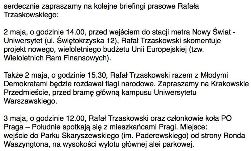 Aktywności kampanijne Rafała Trzaskowskiego 