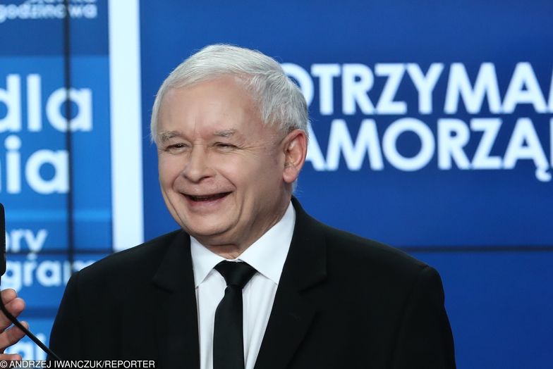 Prezes PiS Jarosław Kaczyński nie krył radości z wyniku wyborczego swojej partii w I turze