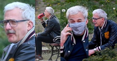 Wąsaty Hubert Urbański kontempluje przyrodę na ławce w parku (ZDJĘCIA)