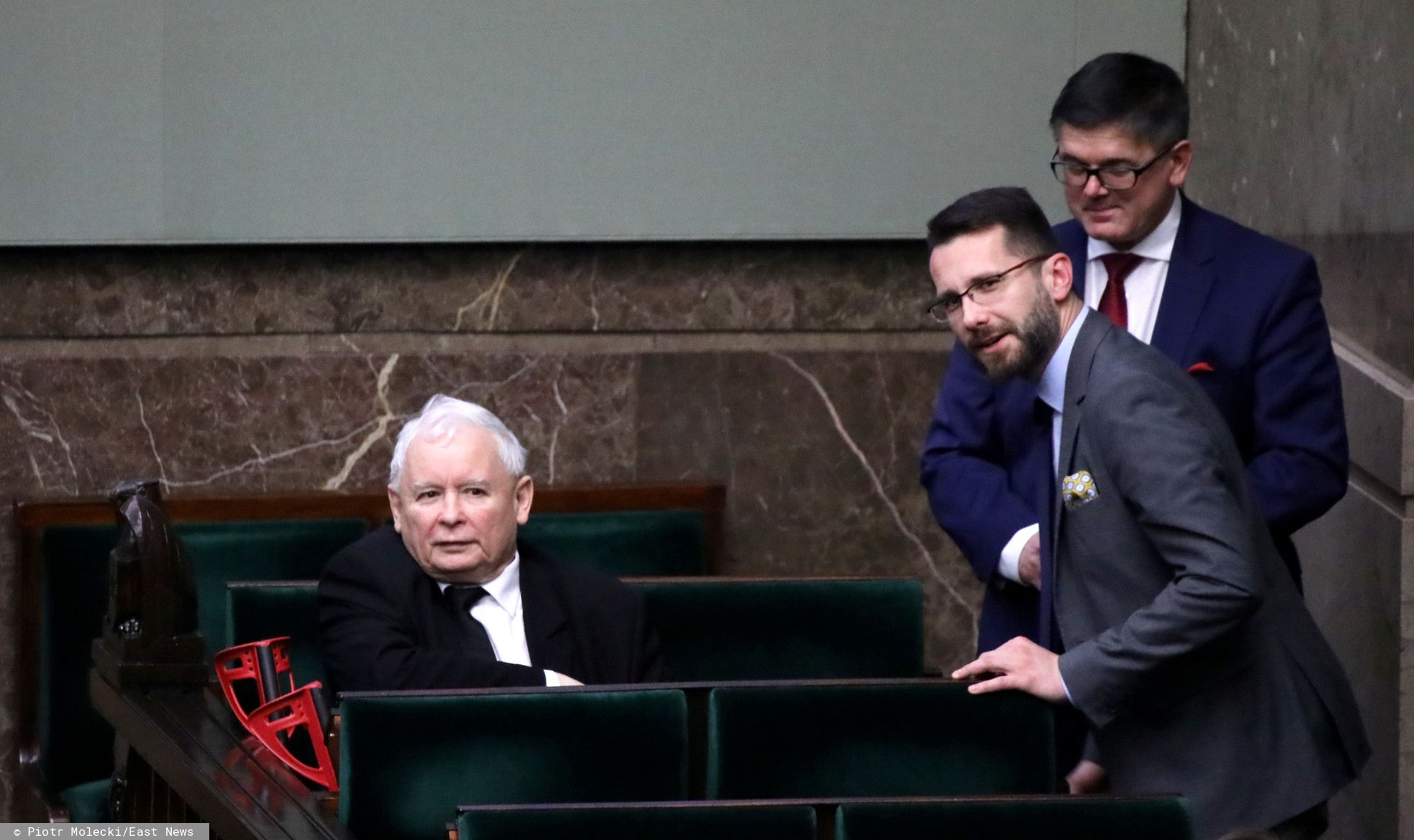 Prezes PiS Jarosław Kaczyński (obok Tomasz Rzymkowski oraz Radosław Fogiel)