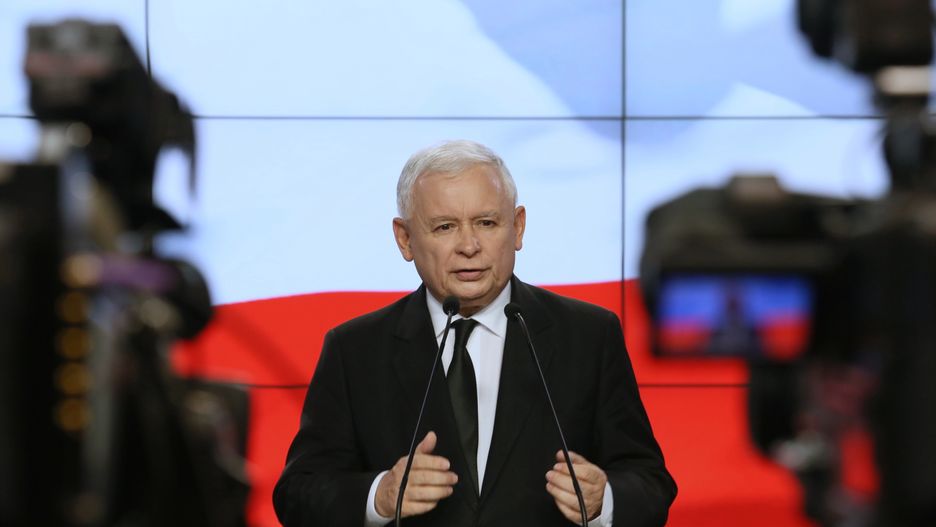 Jarosław Kaczyński na konferencji prasowej.