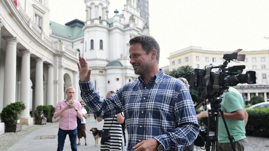 Rafał Trzaskowski na Placu Zbawiciela w Warszawie