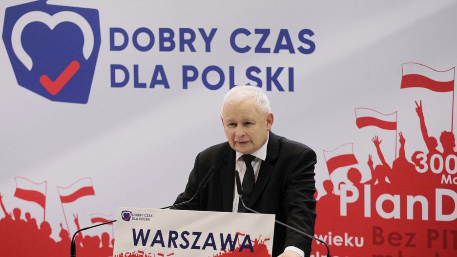 Wybory parlamentarne 2019. Jarosław Kaczyński (prezes PiS) podczas konferencji w Warszawie 