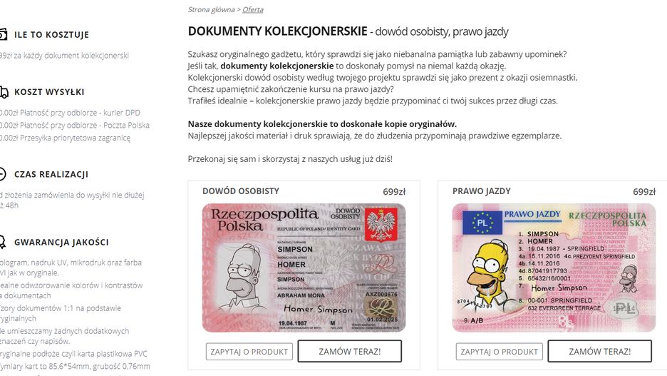 Dowody kolekcjonerskie - w teorii nielegalne, w praktyce wciąż można je bardzo łatwo kupić w sieci.