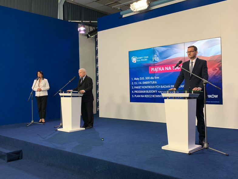 Wybory parlamentarne 2019. Morawiecki i Kaczyński o planie na pierwsze 100 dni rządu. Zaprezentowali kolejną "piątkę PiS"