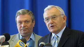 Szef SLD premier Leszek Miller i Włodzimierz Nieporęt