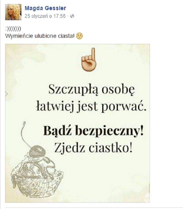 Magda Gessler wywołała poruszenie wpisem o ciastkach