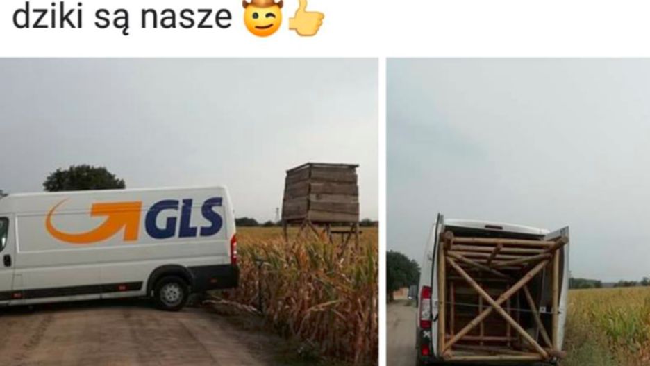 Samochód firmy kurierskiej przewoził ambonę dla mysliwych