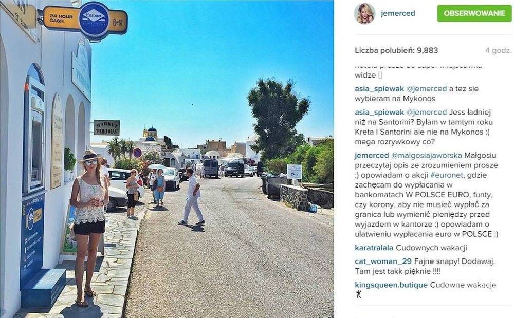 Jessica Mercedes reklamuje bankomaty w Grecji, fot. Instagram