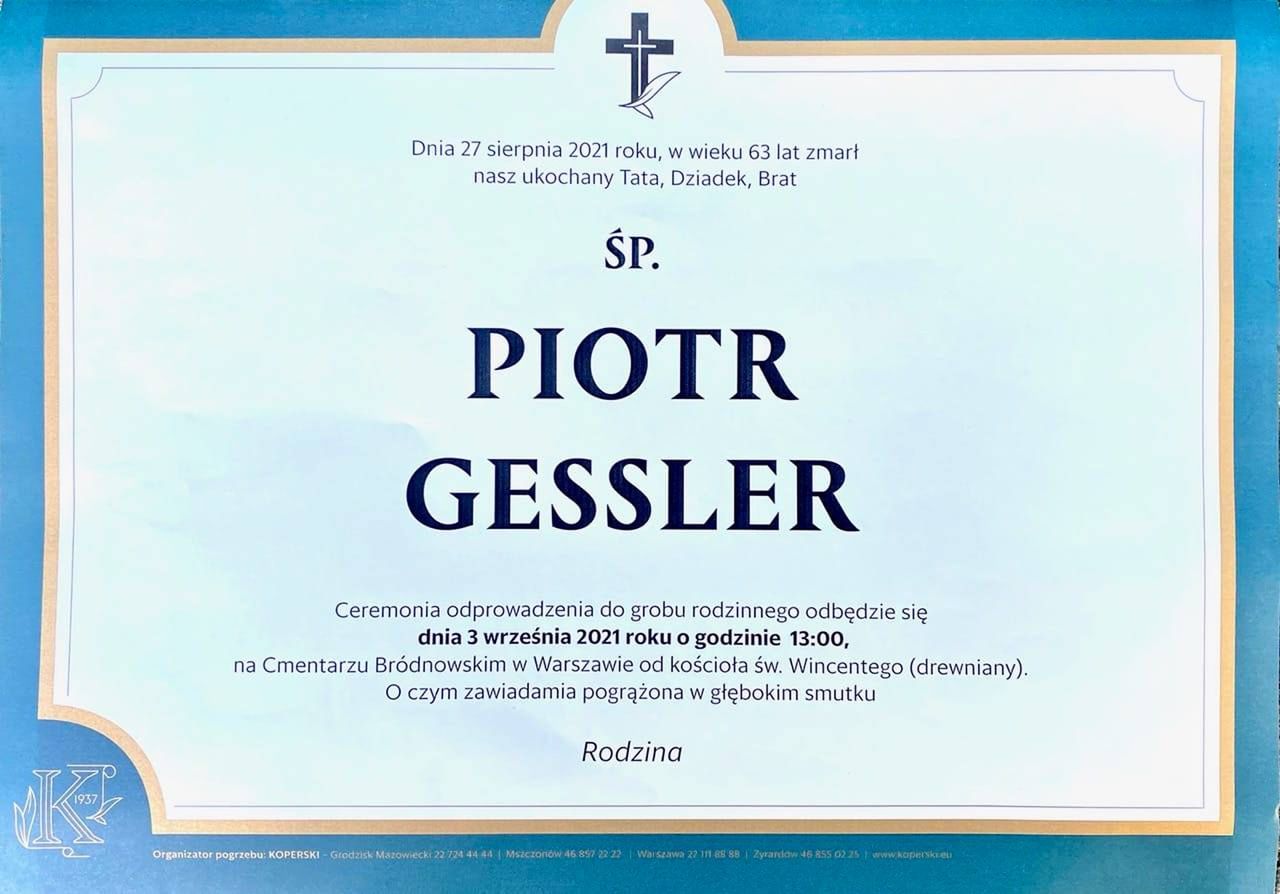 Piotr Gessler - przyczyna śmierci