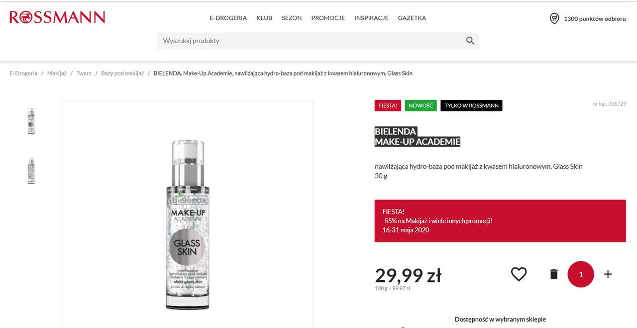 Rossmann sprzedaje bazę do makijażu. Cena regularna