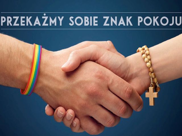 Plakat kampanii "przekażmy sobie znak pokoju" 