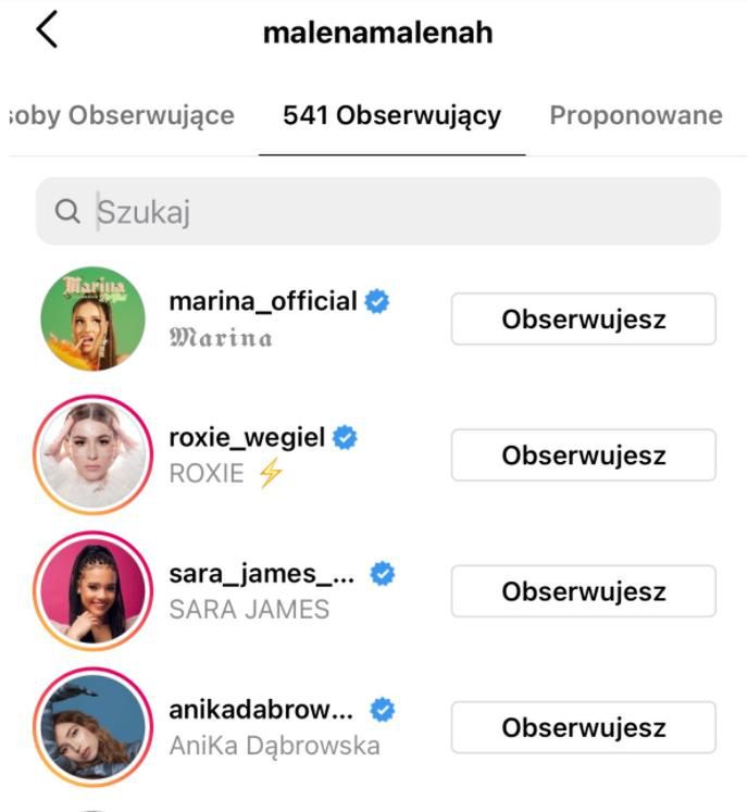 Kogo obserwuje Malena na Instagramie?