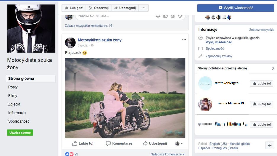 Prawie 40 tysięcy ludzi należy do grupy "Motocyklista szuka żony"