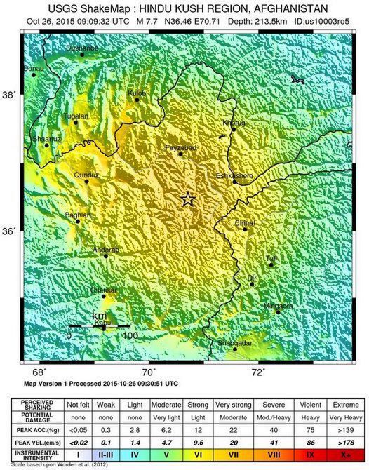 Mapa pokazująca region, w którym nastąpiło potężne trzęsienie ziemi. 