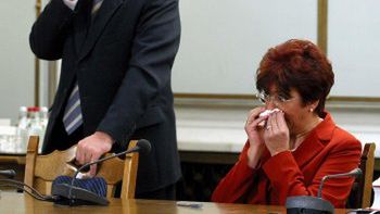 Przewodniczący komisji śledczej Tomasz Nałęcz i Aleksandra Jakubowska podczas przesłuchania