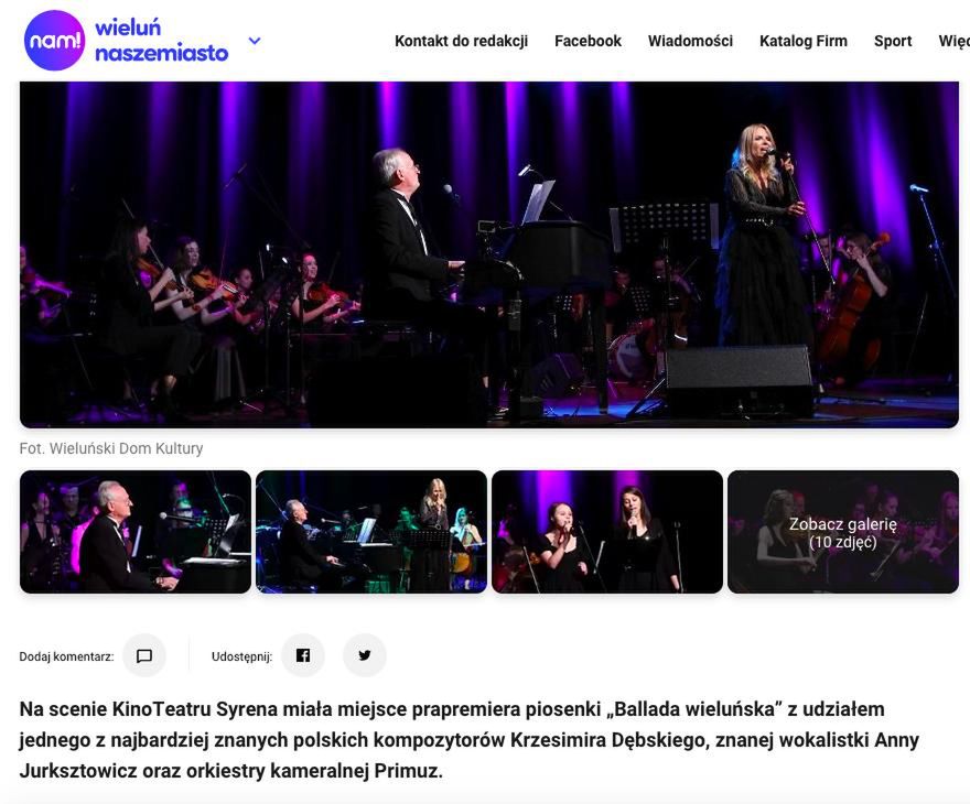 Skrin z portalu wielun.naszemiast.pl. Wspólny występ Anny Jurksztowicz i Krzesimira Dębskiego