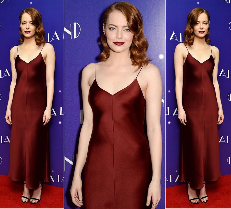 LOOK OF THE DAY: Emma Stone w burgundowej sukience The Row