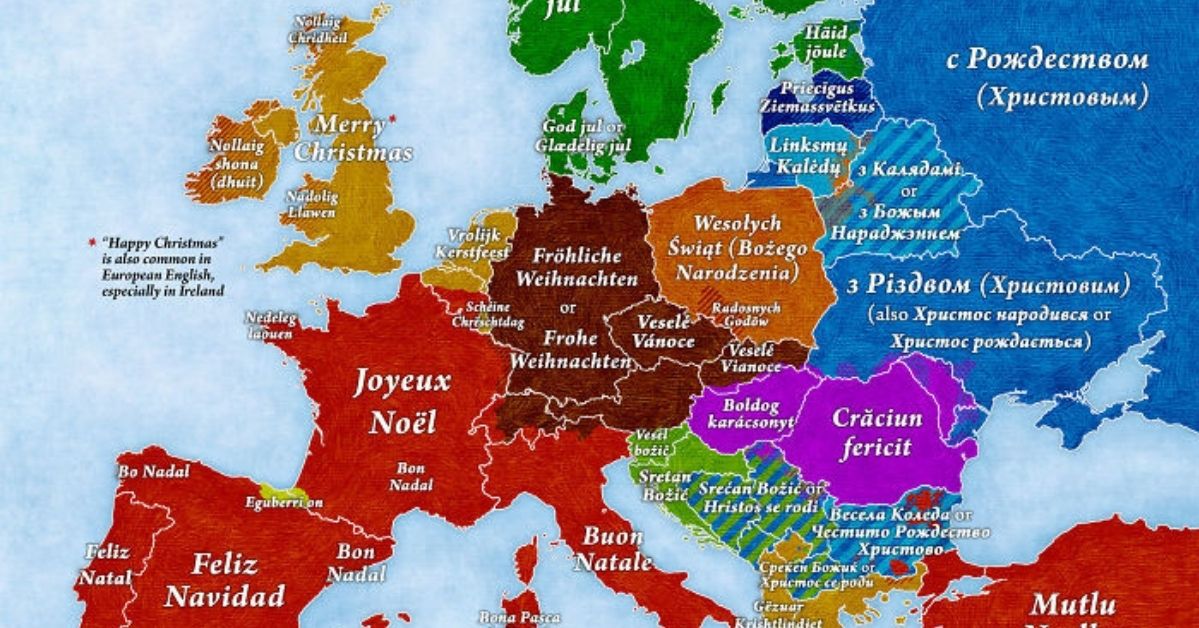 Jak Europejczycy mówią "Wesołych Świąt"? Mapa, która ukazuje różnorodność świątecznych życzeń!
