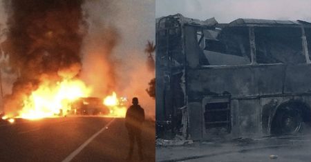 Cysterna wbiła się w autokar i eksplodowała