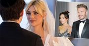 Dopiero na tych zdjęciach widać, jak piękna była srebrna suknia Victorii Beckham ze ślubu jej syna. A David? Jak wino...