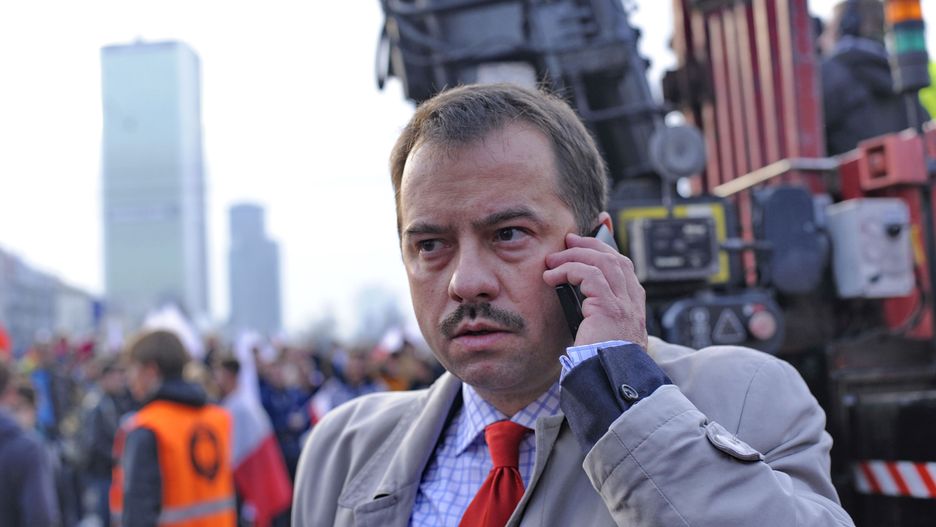 Artur Zawisza, były poseł, podczas Marszu Niepodległości w 2014 r.