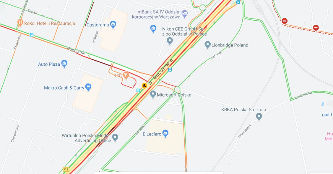 Mama utrudnień na Alejach Jerozolimskich w Warszawie 