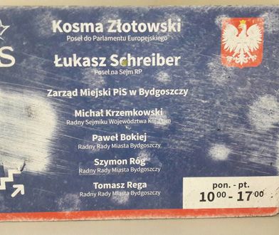 Incydent w biurze posłów PiS w Bydgoszczy. "To wyraz nienawiści"