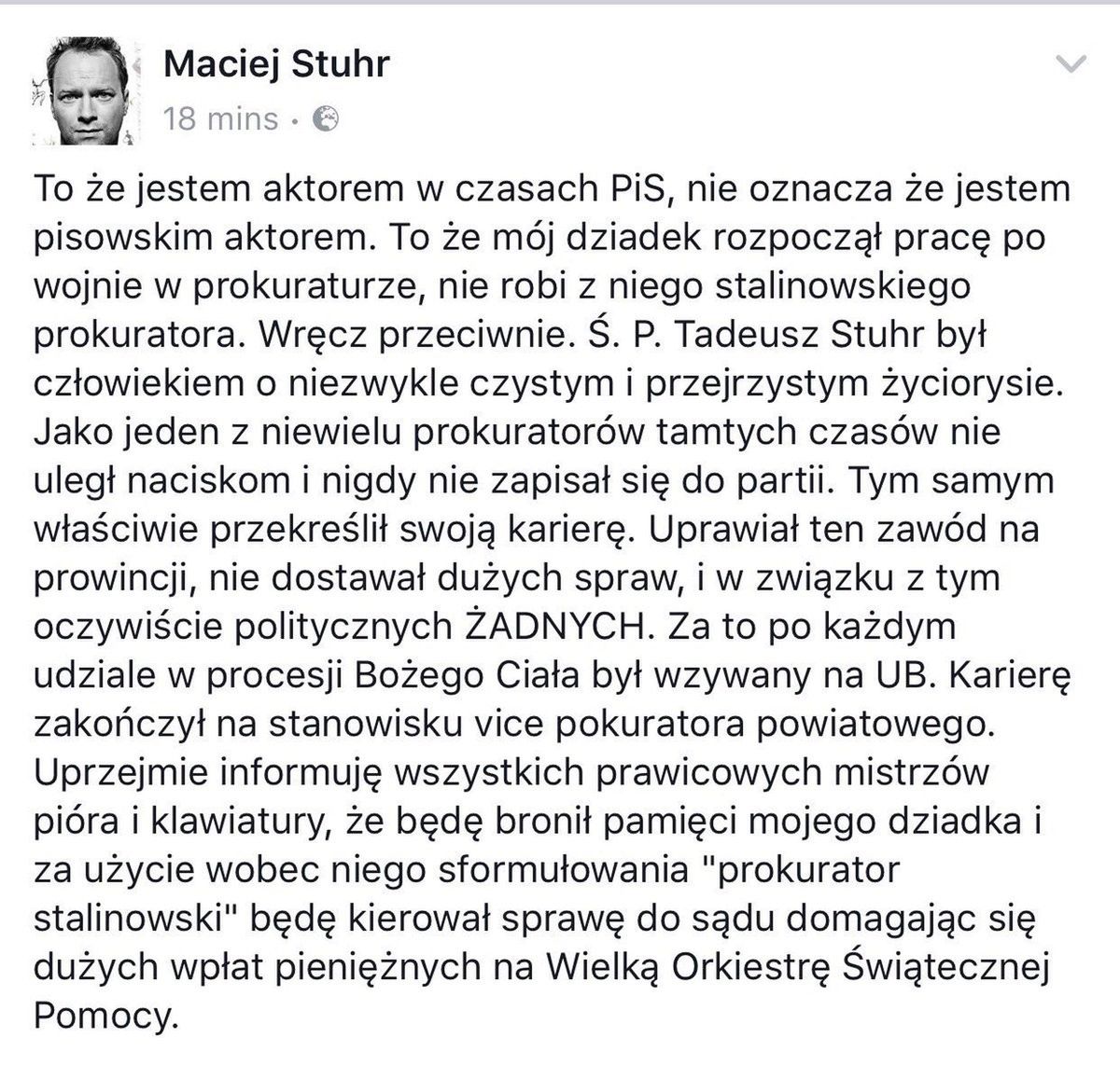 Maciej Stuhr broni swojej rodziny