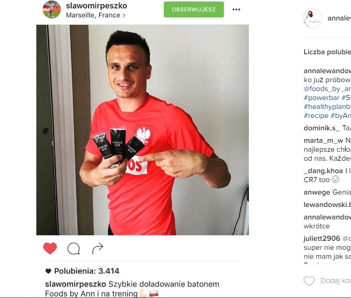 Sławomir Peszko je batony Anny Lewandowskiej