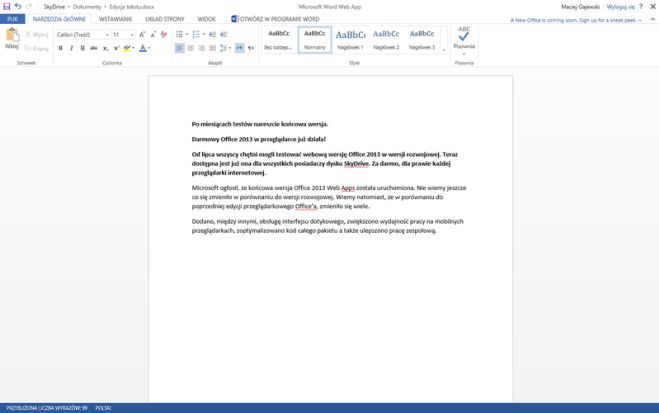 MS Office 2013 za darmo w przeglądarce!