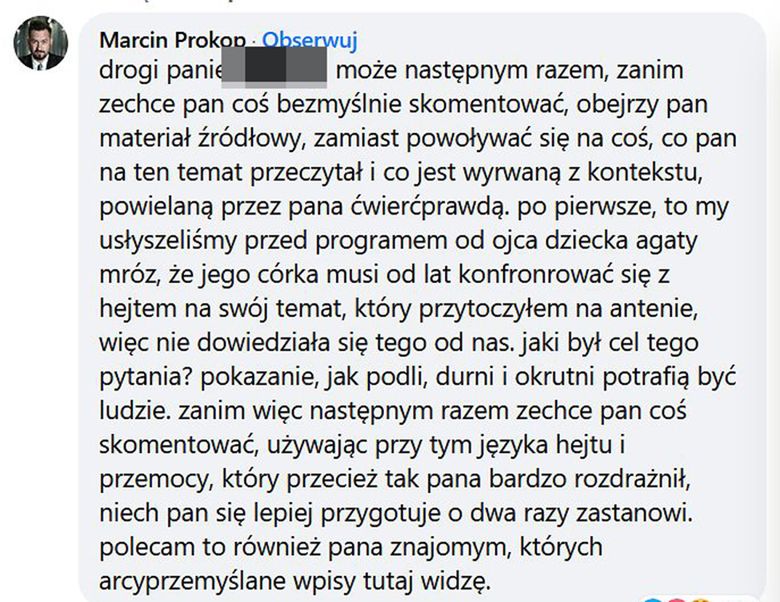 Marcin Prokop odpowiada na hejt