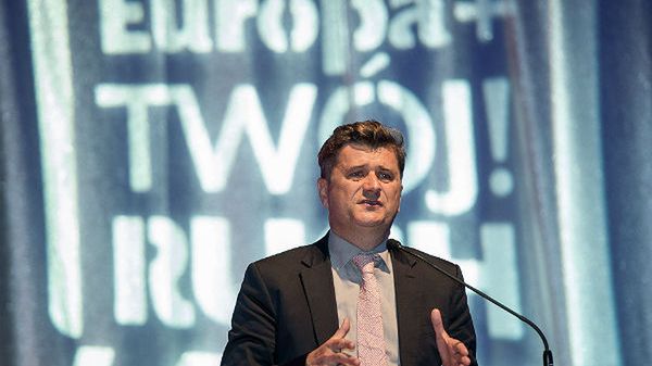 Lider TR Janusz Palikot podczas konwencji wyborczej koalicji Europa Plus-Twój Ruch