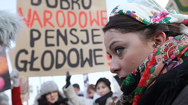 Artyści zespołu "Mazowsze" protestują w Warszawie