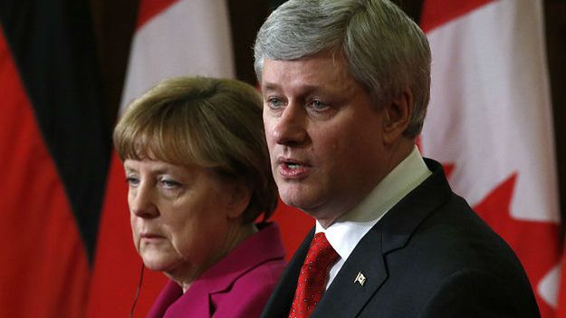 Premier Kanady Stephen Harper oraz kanclerz Niemiec Angela Merkel