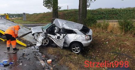Wypadek na Dolnym Śląsku. Samochód uderzył w drzewo i dachował. Kierowca zginął na miejscu