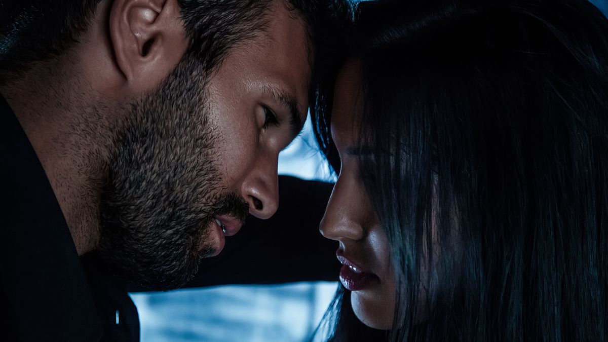 Couple in love close together trying to kiss