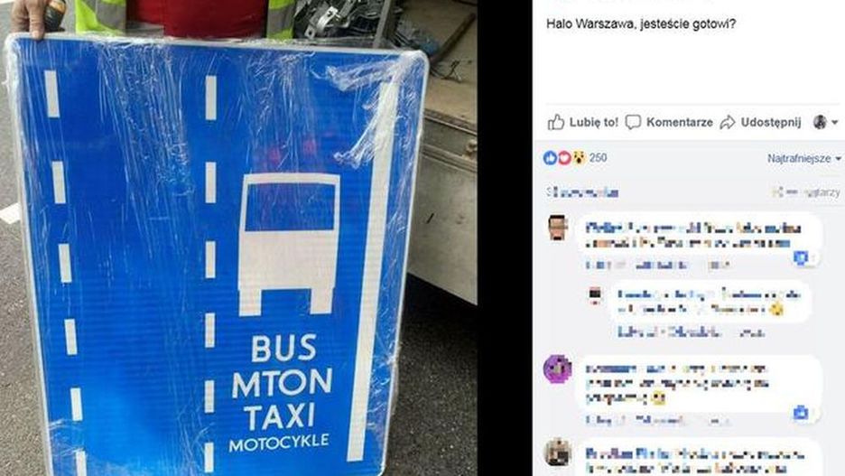 Specjalne znaki informują o możliwości jazdy motocyklem po buspasie.