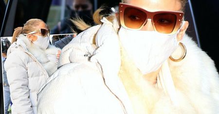 Zamaskowana Jennifer Lopez cała w bieli. Wygląda jakby przytyła