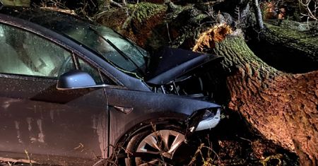 Auto zostałoby zmiażdżone. Tesla uratowała rodzinie życie